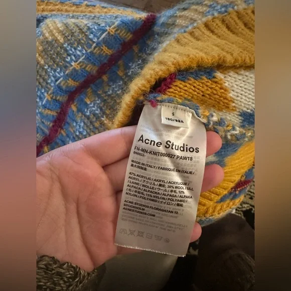 Acne Studios $470 Wool alpaca Yellow Multi-Stripe Jacquard Knit Crewneck Sweater - Picture 16 of 16